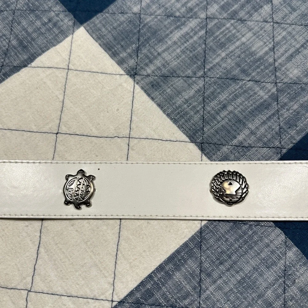Vintage White Western Leather Belt Silver Concho Steer Skull Lizard Bird Studded
